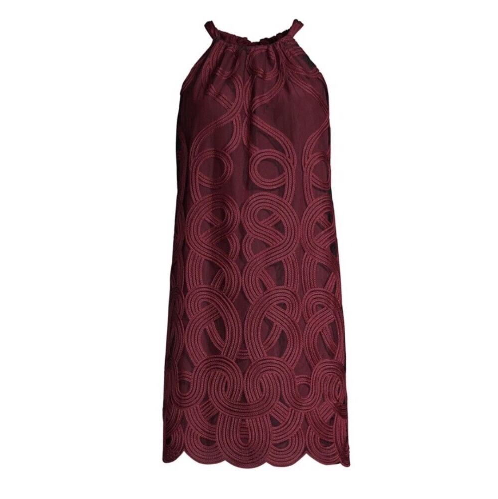 Whimsygoth Red Silk High Neck Tie Back Trina Turk Rancho Geometric Mini Dress